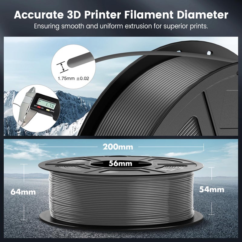 SUNLU PLA 3D Printer Filament PLA Filament 1.75mm, Neatly Wound 3D Printing Filament 1.75mm, Dimensional Accuracy +/- 0.02 mm, Fit Most FDM 3D Printers, 1kg Spool (2.2lbs), Grey - Image 5